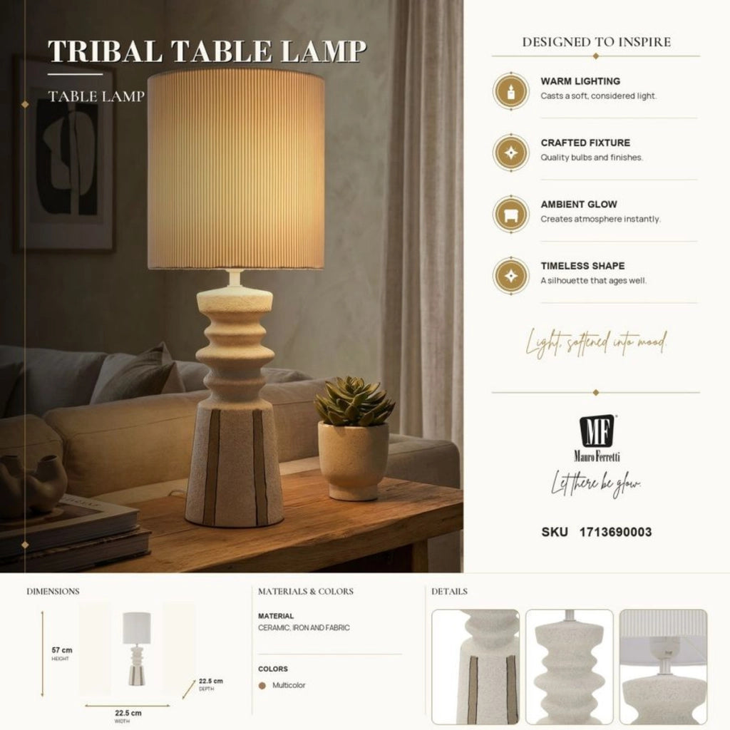 Lampada da tavolo Tribal in ceramica e tessuto