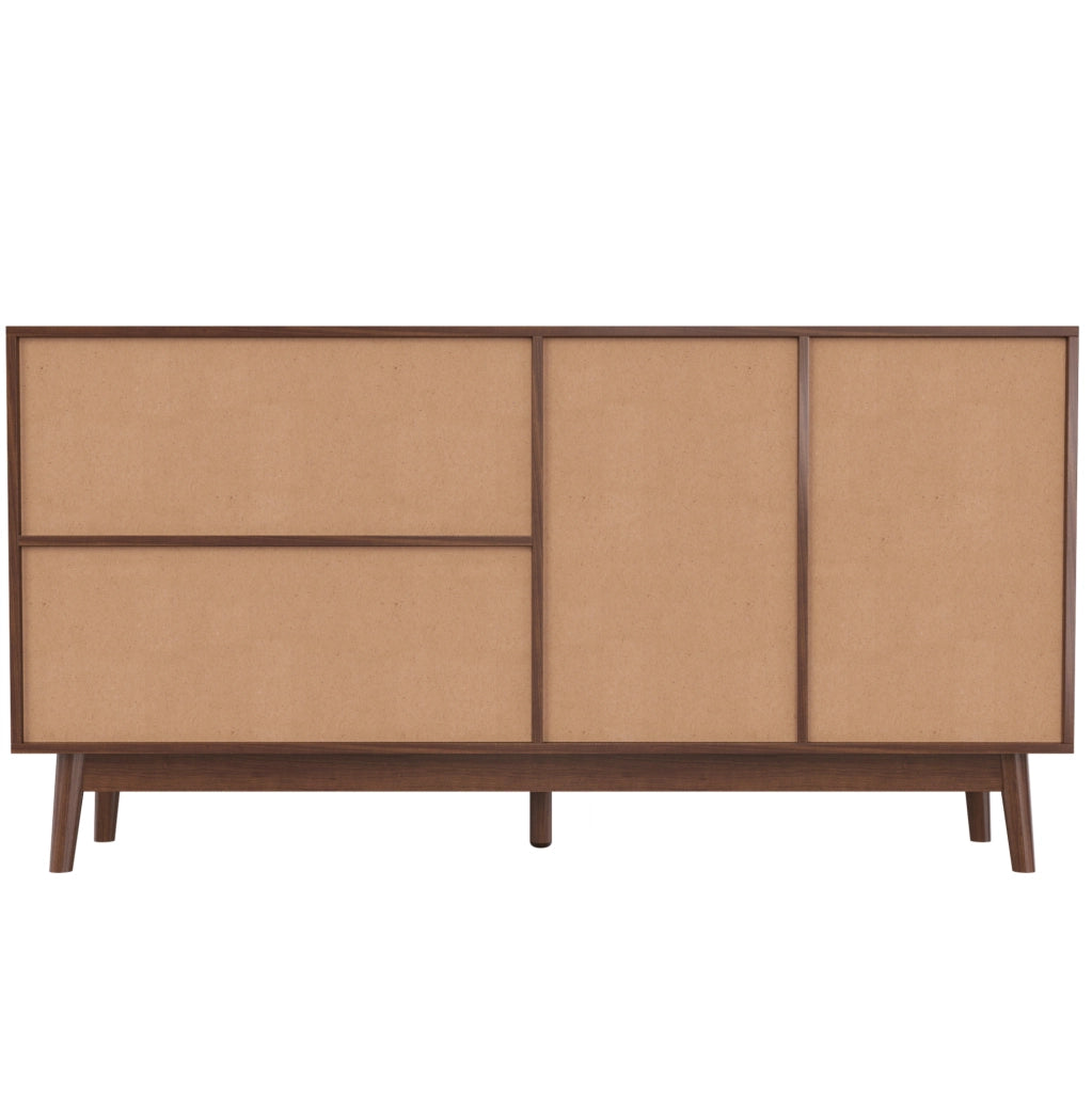 Sideboard con 3 ante scorrevoli in rattan e 2 cassetti; 155x38x80 cm; effetto legno