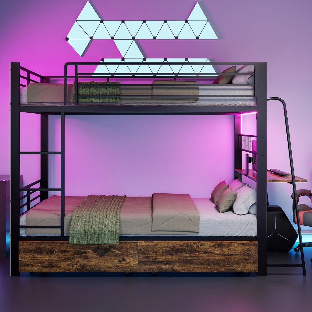 letto a castello metallo mdf nero 90 x 200 cm