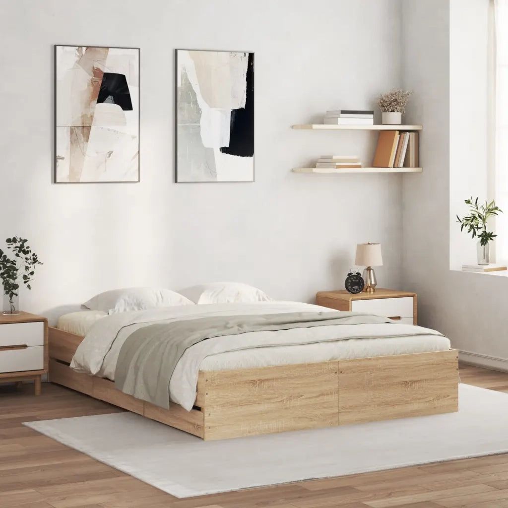 Giroletto Cassetti-Struttura Letto con contenitore Rovere Sonoma 150x200 cm Legno Multistrato 131717