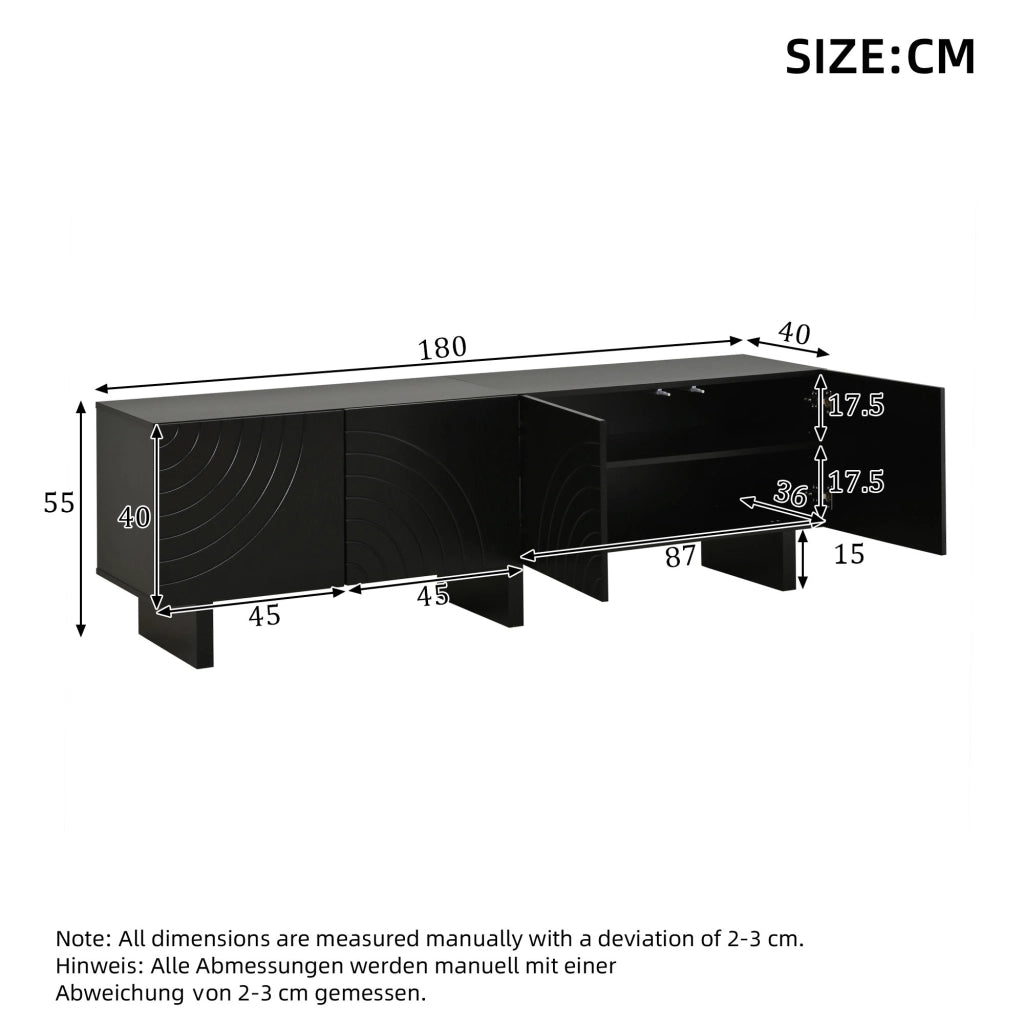 MOBILE TV 180x40x55 cm Nero in Truciolare con 4 Ante per TV fino a 75 Pollici