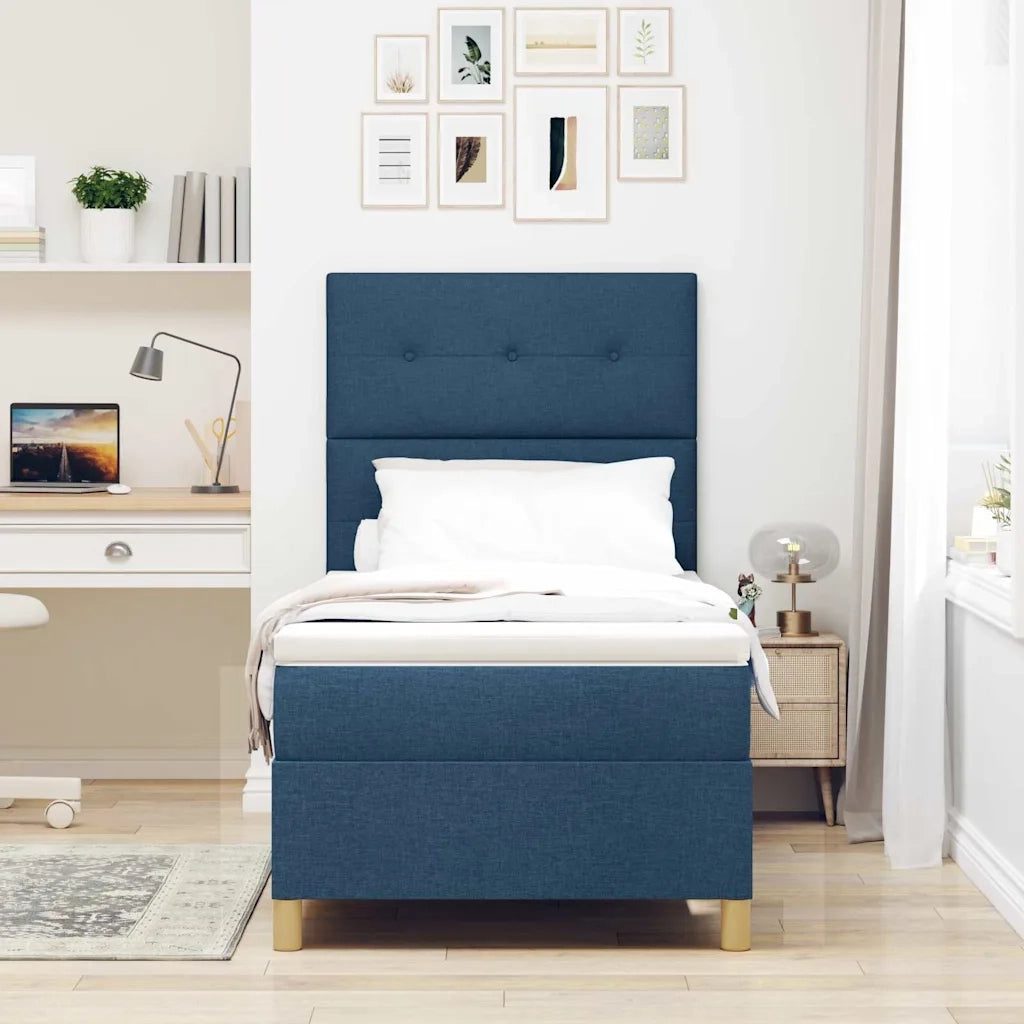 Letto a Sorgente LED con materasso Blu 100 x 200 cm Tessuto