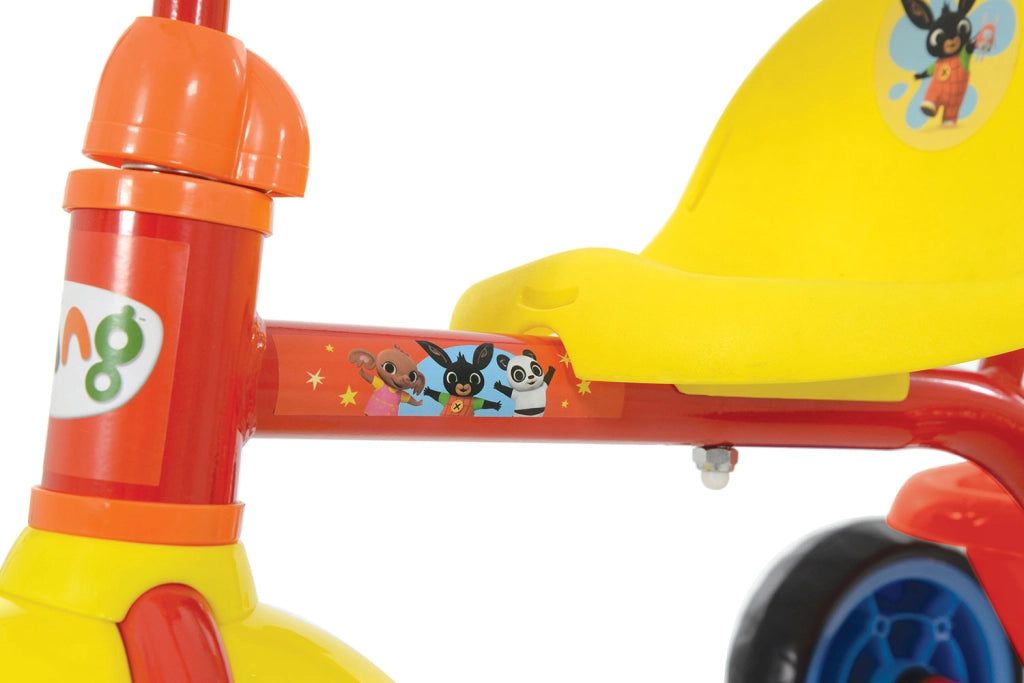 Triciclo a Pedali Primi Passi per Bambini con Maniglione Genitoriale Rimovibile e Vano Contenitore Bing Rosso