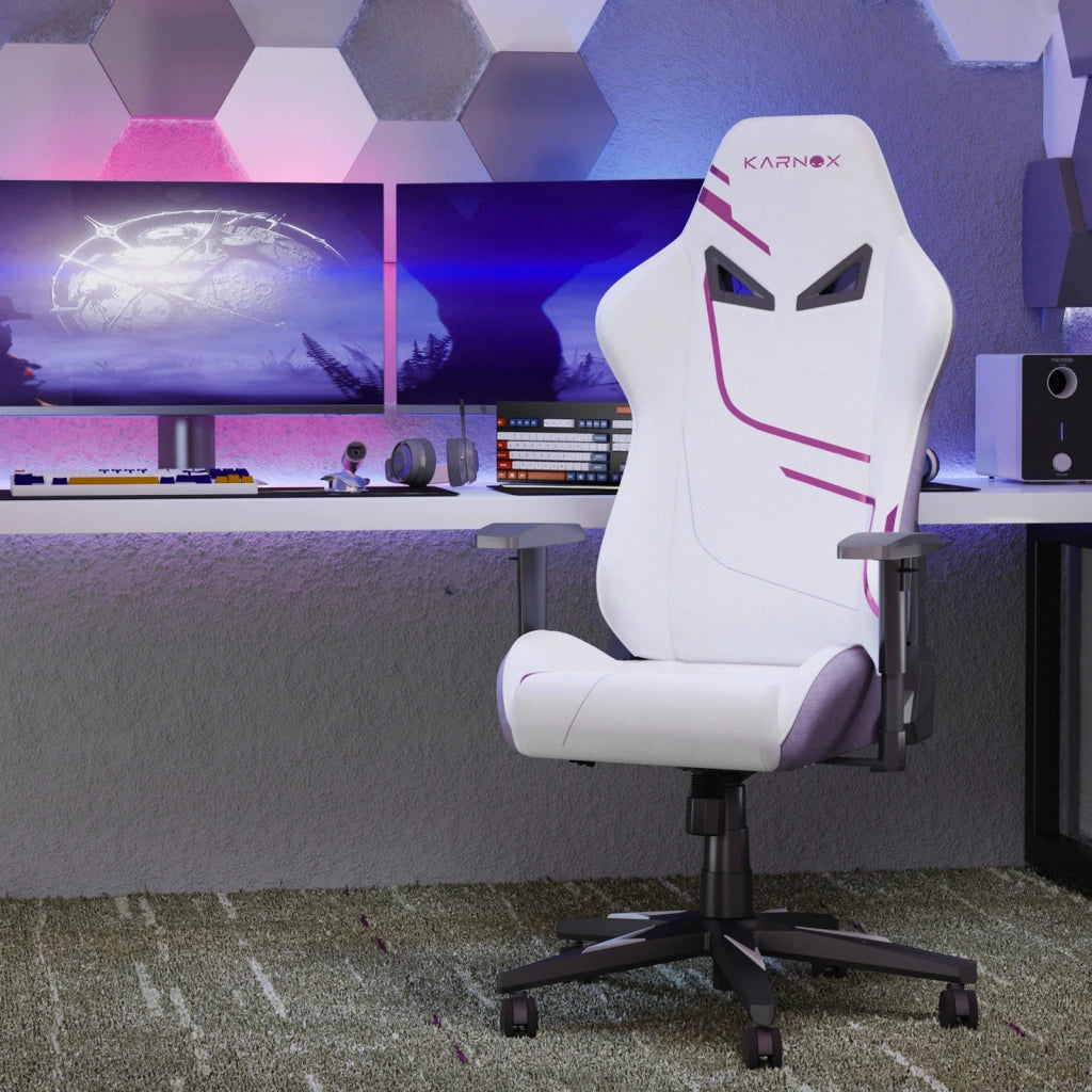 Poltrona Gaming Ergonomica Reclinabile ¨C Xylo ¨C Tessuto, Bianco e Viola