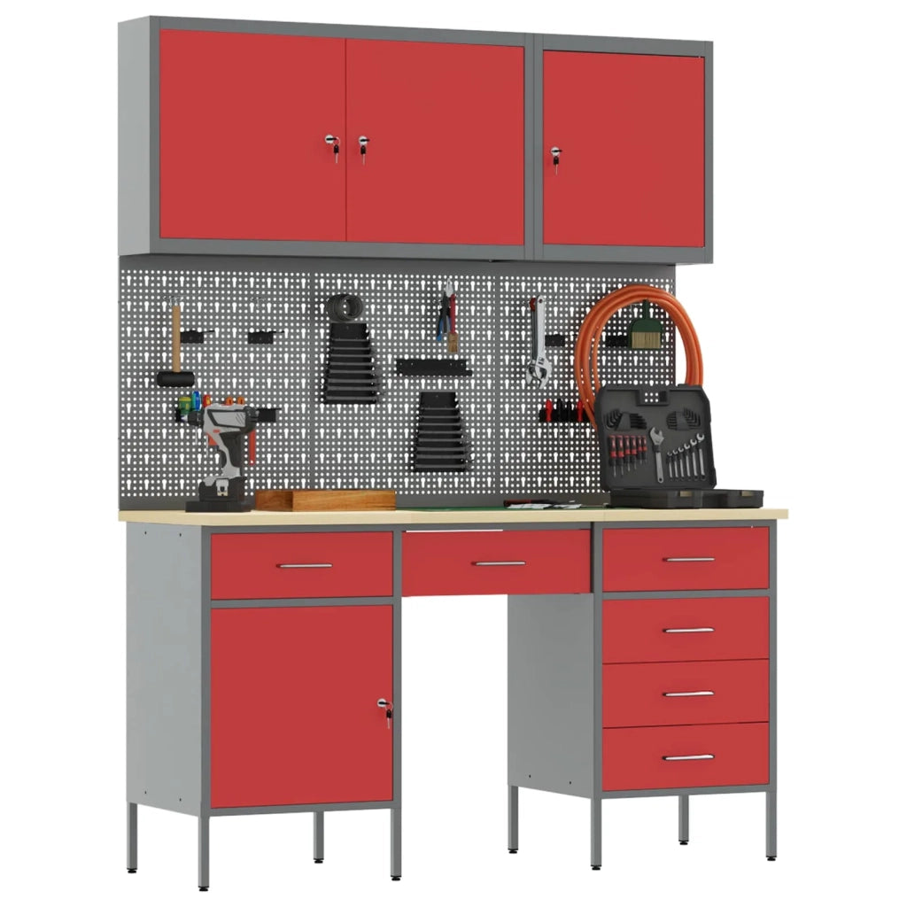 Mobile da lavoro 8 pcs Rosso Legno ingegnerizzato e acciaio 3321465