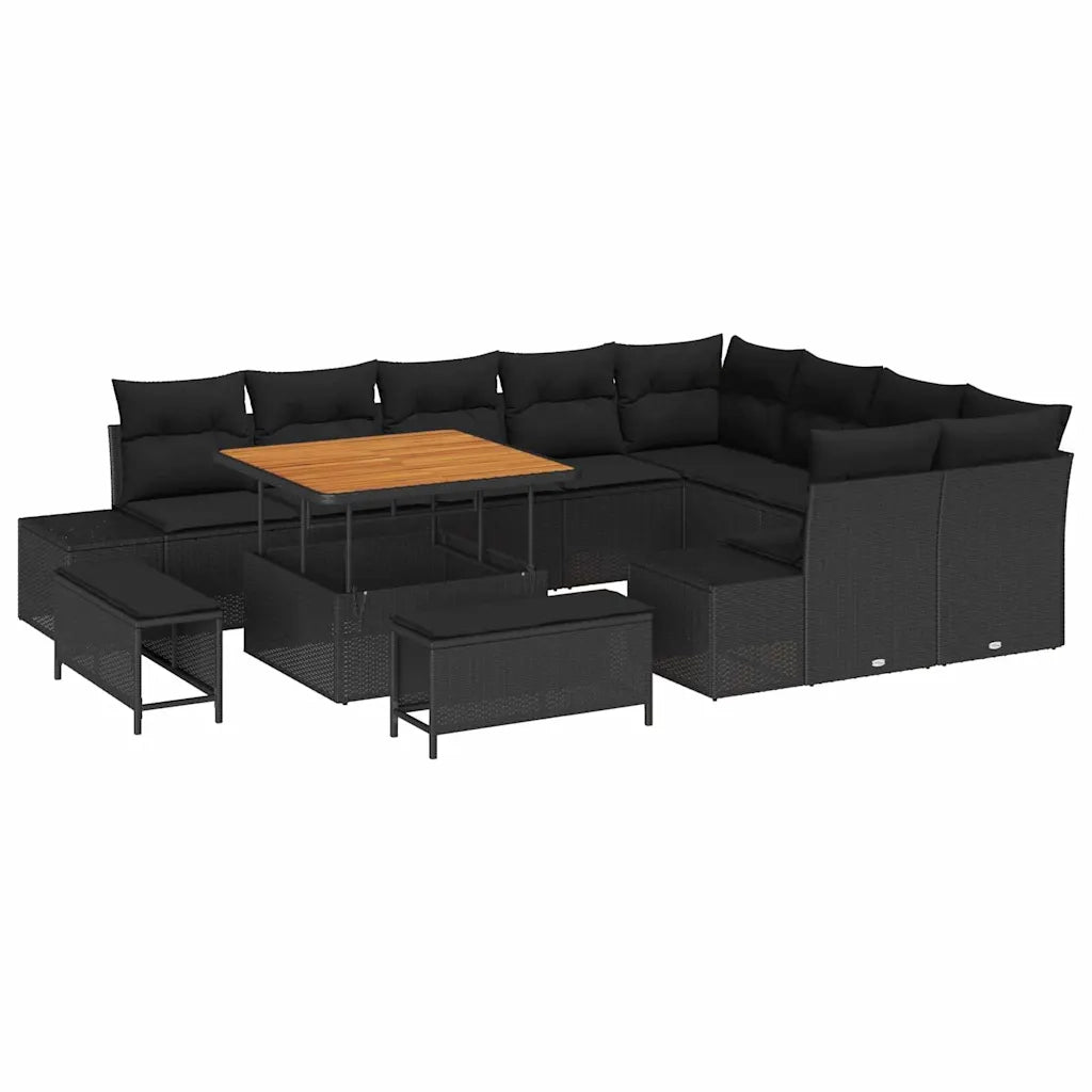 Set Divano da Giardino con cuscino 12 pcs Nero Poly Rattan