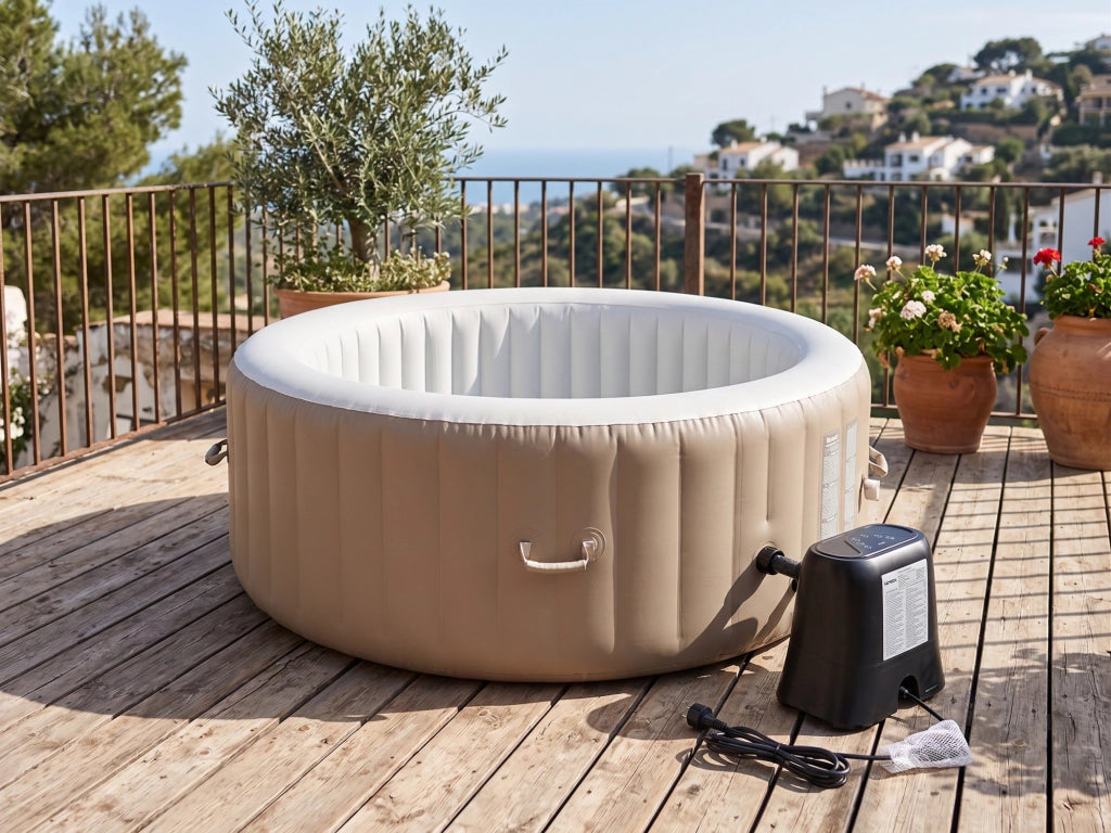 Spa gonfiabile a 4 posti - Forma rotonda - Beneo - Filtro e copertura inclusi - Beige