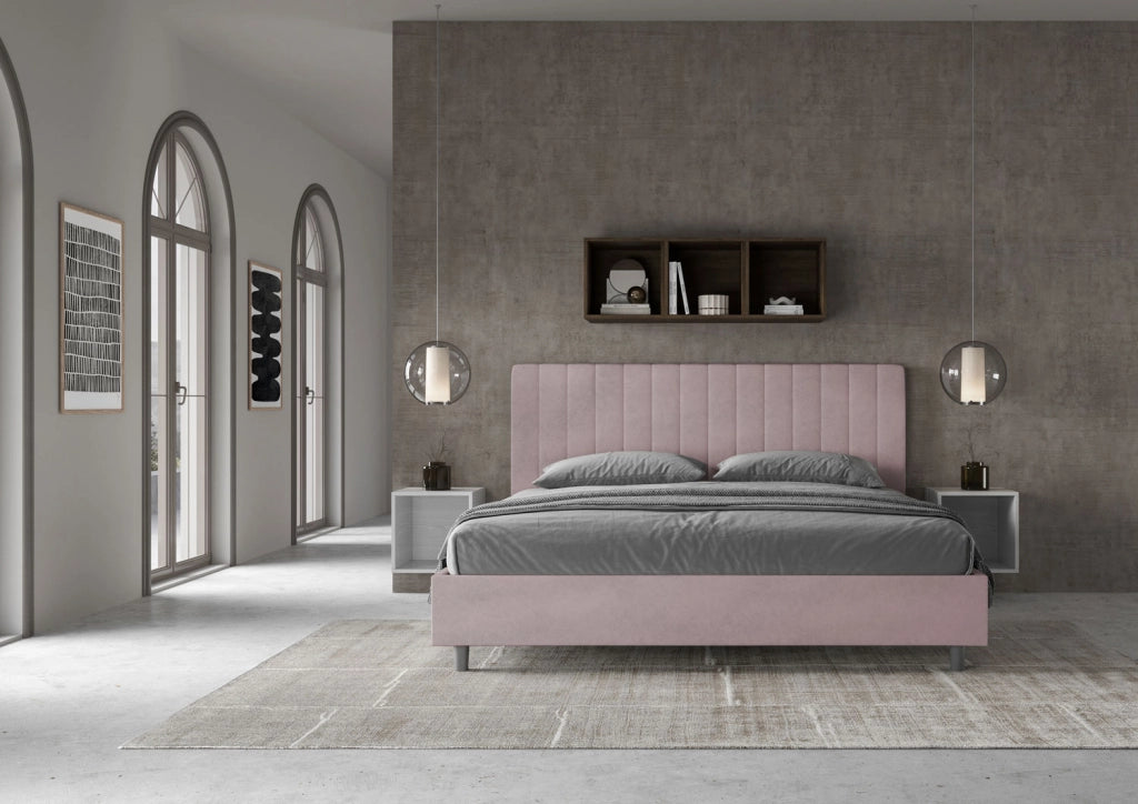 BS COM Letto matrimoniale king size contenitore imbottito 180x200 microfibra glicine