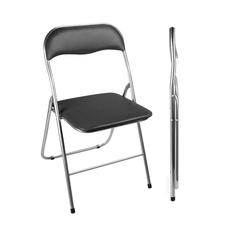 SEDIA PIEGHEVOLE IMBOTTITA NERA, 44X45X78H CM, SEDUTA COMODA, PORTATILE, STRUTTURA IN METALLO, SLIM, SALVASPAZIO, RESISTENTE