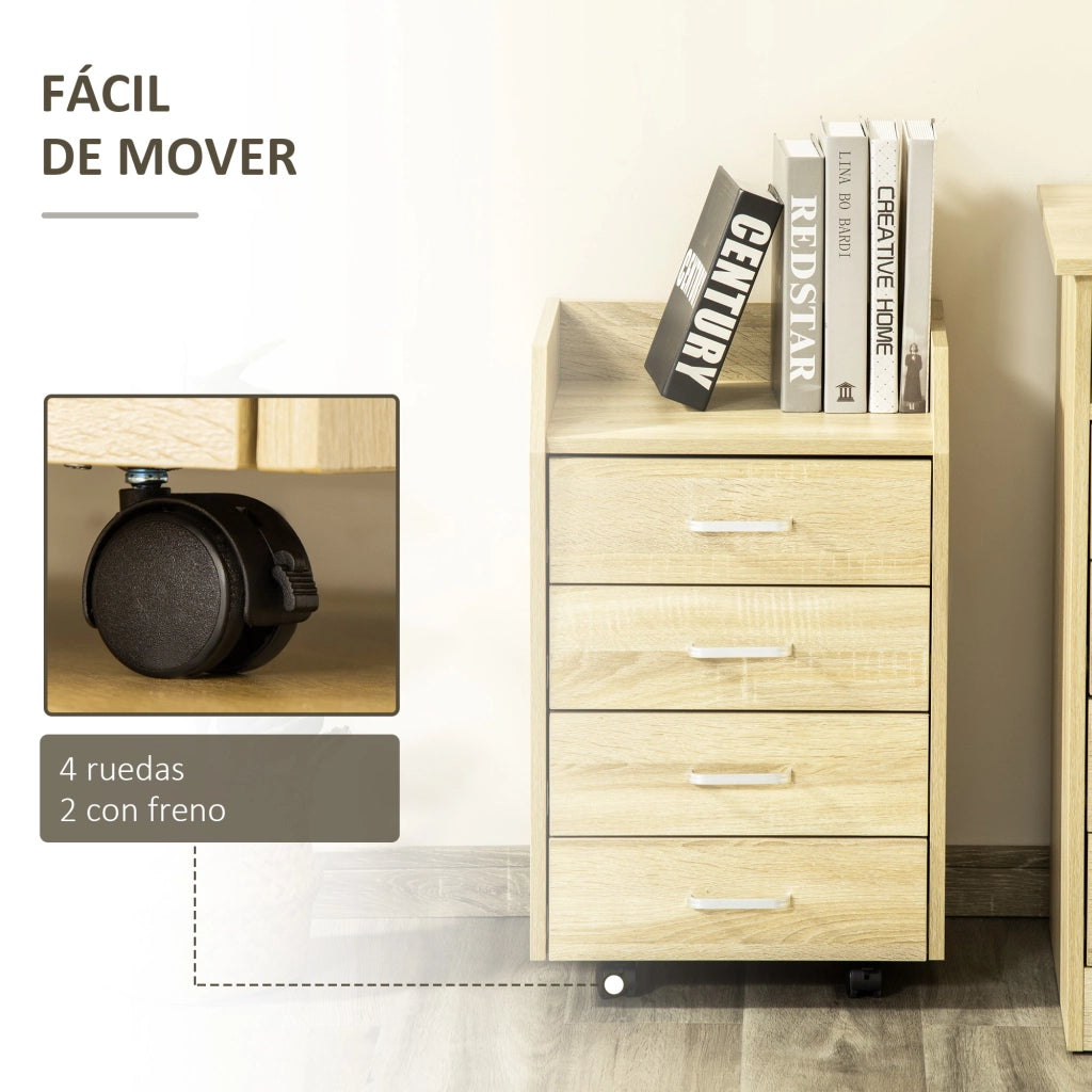 Cassettiera per Ufficio ¨C Zephmum ¨C 4 Cassetti, Legno Naturale, 40x36x65 cm
