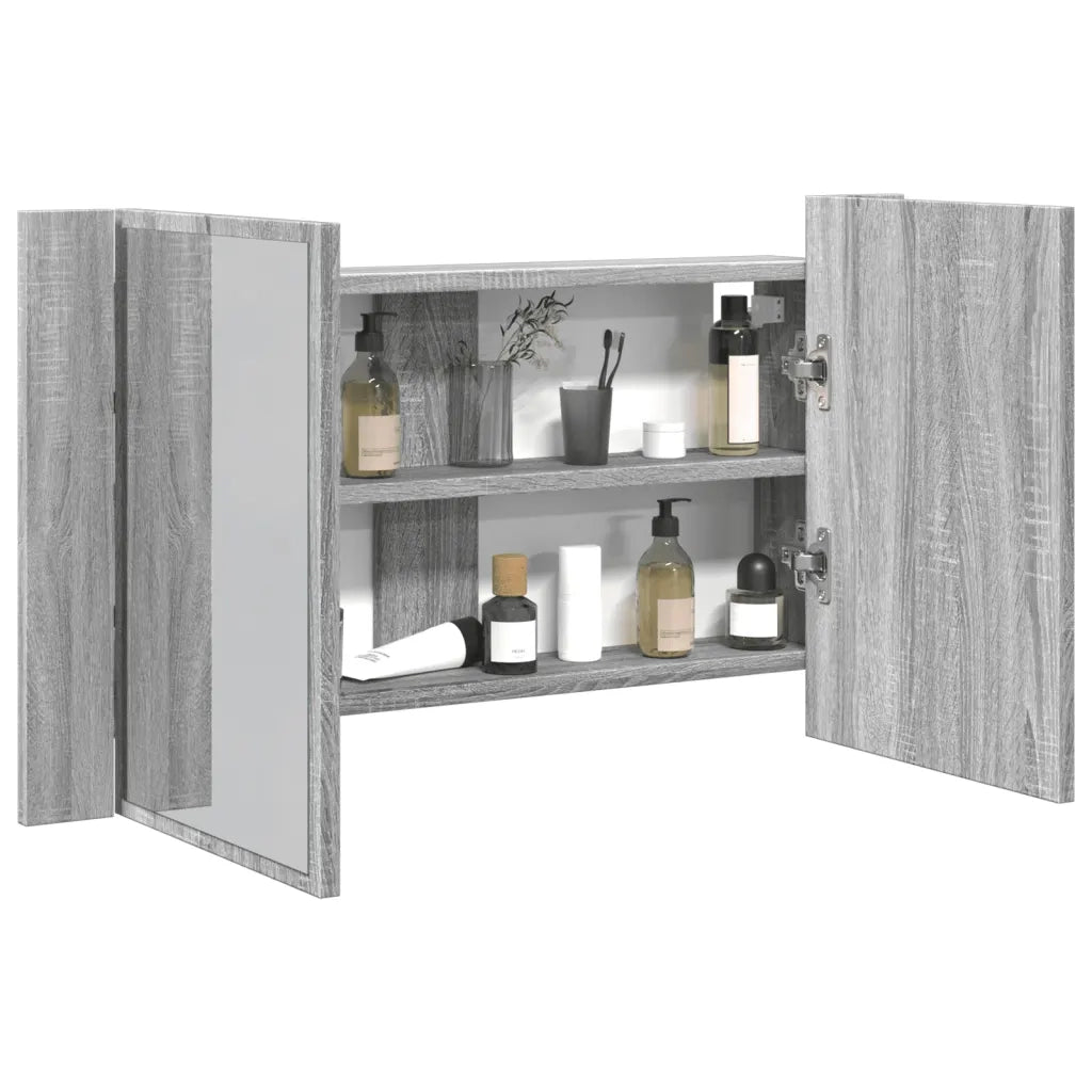 Armadietto a Specchio con LED-Mobile con specchio Grigio Sonoma 80x12x45cm Acrilico