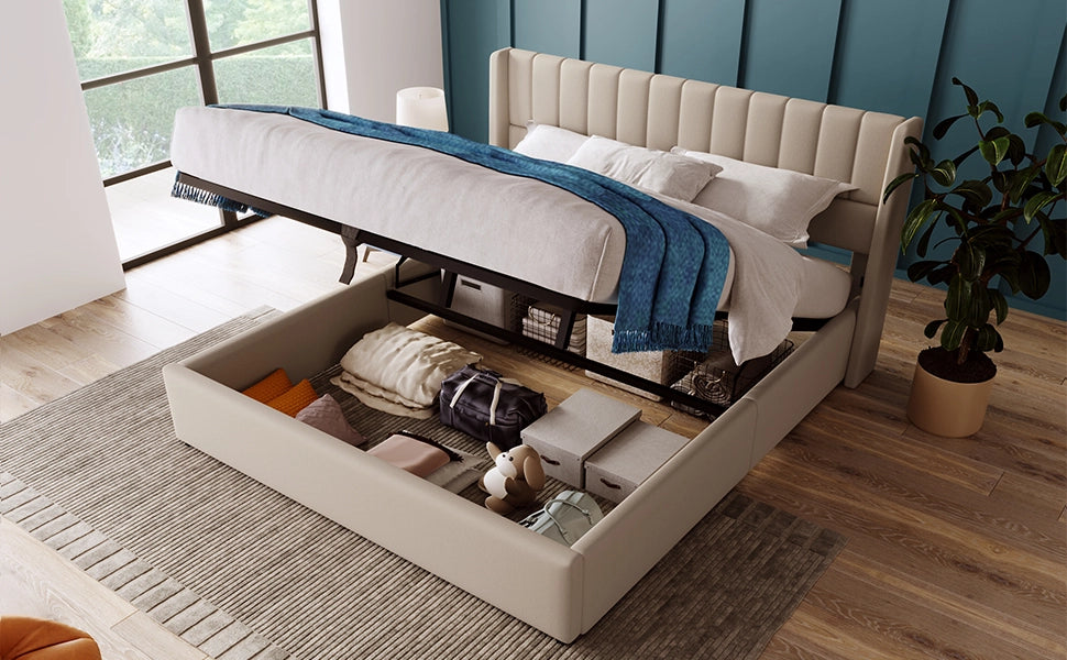 letto imbottito lino beige 140x200 cm