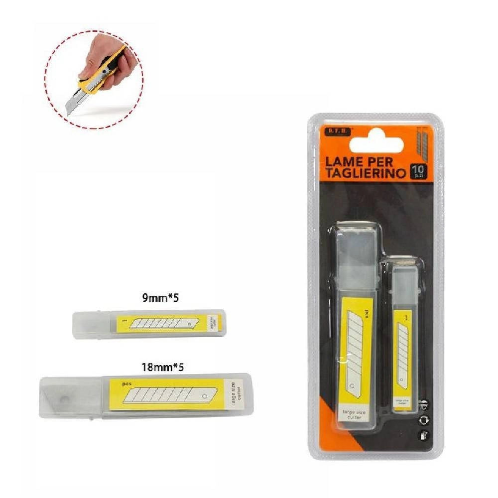 Trade Shop - Set 10 Pezzi Lama Lame Di Ricambio Per Taglierino Cutter In 2 Grandezze 71078 -