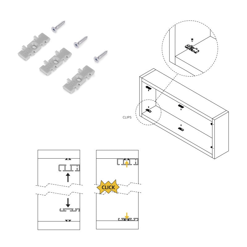 Sistema Flow 2 da superficie in kit per un armadio con 2 ante scorrevoli in legno supportate da chiusura ammortizzata