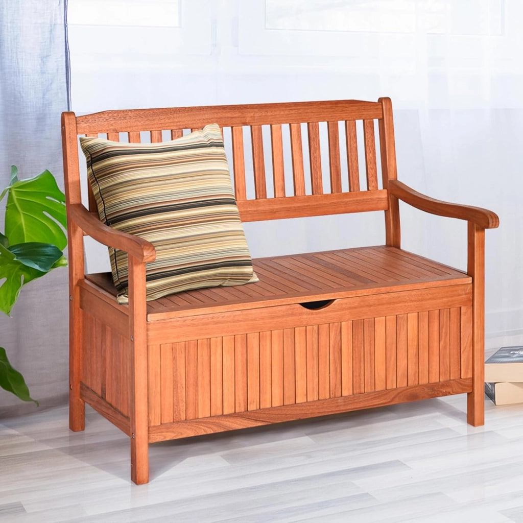 Panchina da Giardino con Contenitore di Legno, Cassapanca da Esterno 2 Posti con Strato Interno Impermeabile, per Cortile e Ingresso, Portata 360 kg, 107 x 59 x 90 cm (Modello 2)