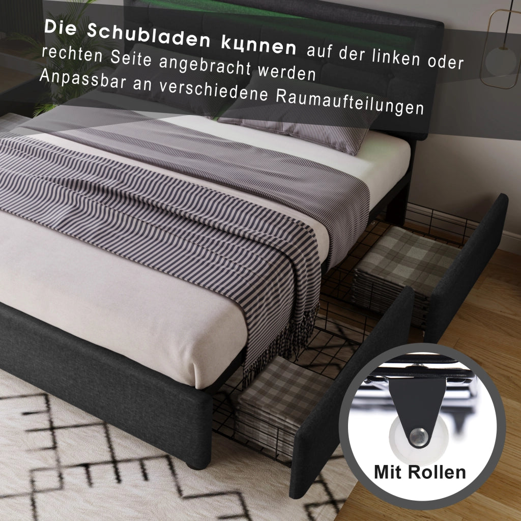 letto con 4 cassetti lino grigio 150 x 208 cm