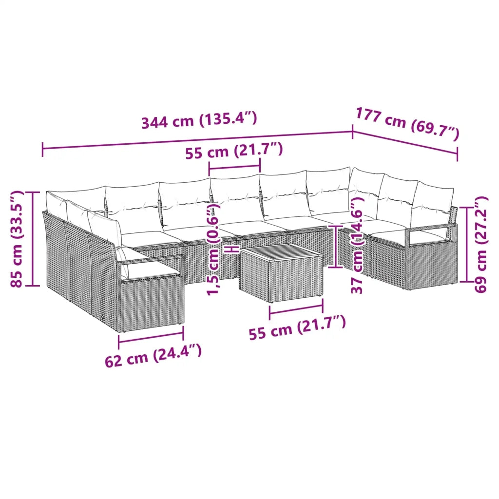 Set Divano da Giardino con cuscino 11 pcs Nero polyrattan 3347760