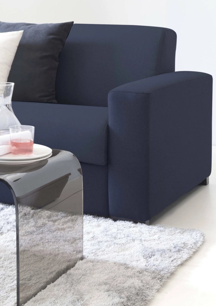 Divano fisso Cianite, Divano a 2 posti Large, Made in Italy, Sofà\  Soggiorno, in tessuto imbottito, con Braccioli slim, cm 180x95h90, Blu