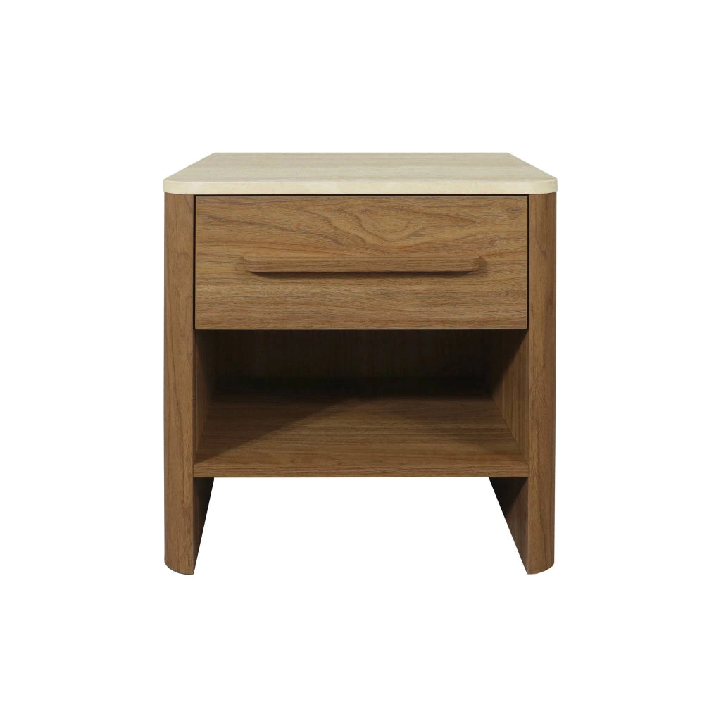 set  2 comodini con decorazione in legno ed effetto travertino, 1