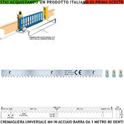 Asta Cremagliera Universale M4 Barra da 1 MT Con 80 Denti in Acciaio Zincato 12X30 mm Portata Garantita 22 Q.li Max 30 Q.li Fissaggio 3 Bulloni Per Metro Ricambio Cancello Scorrevole Giunture Contatto