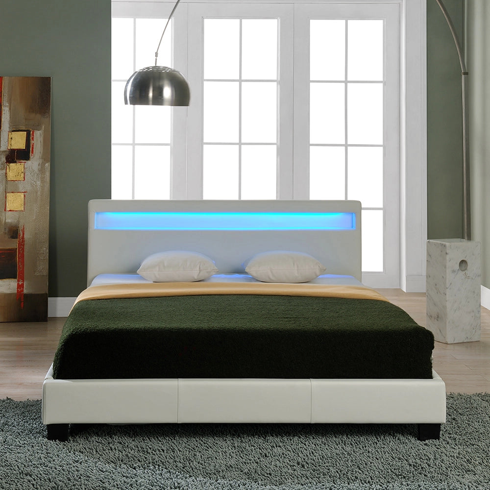 Letto Matrimoniale con Materasso 180x200 cm Testiera Alta con Illuminazione a LED Similpelle - Bianco Corium