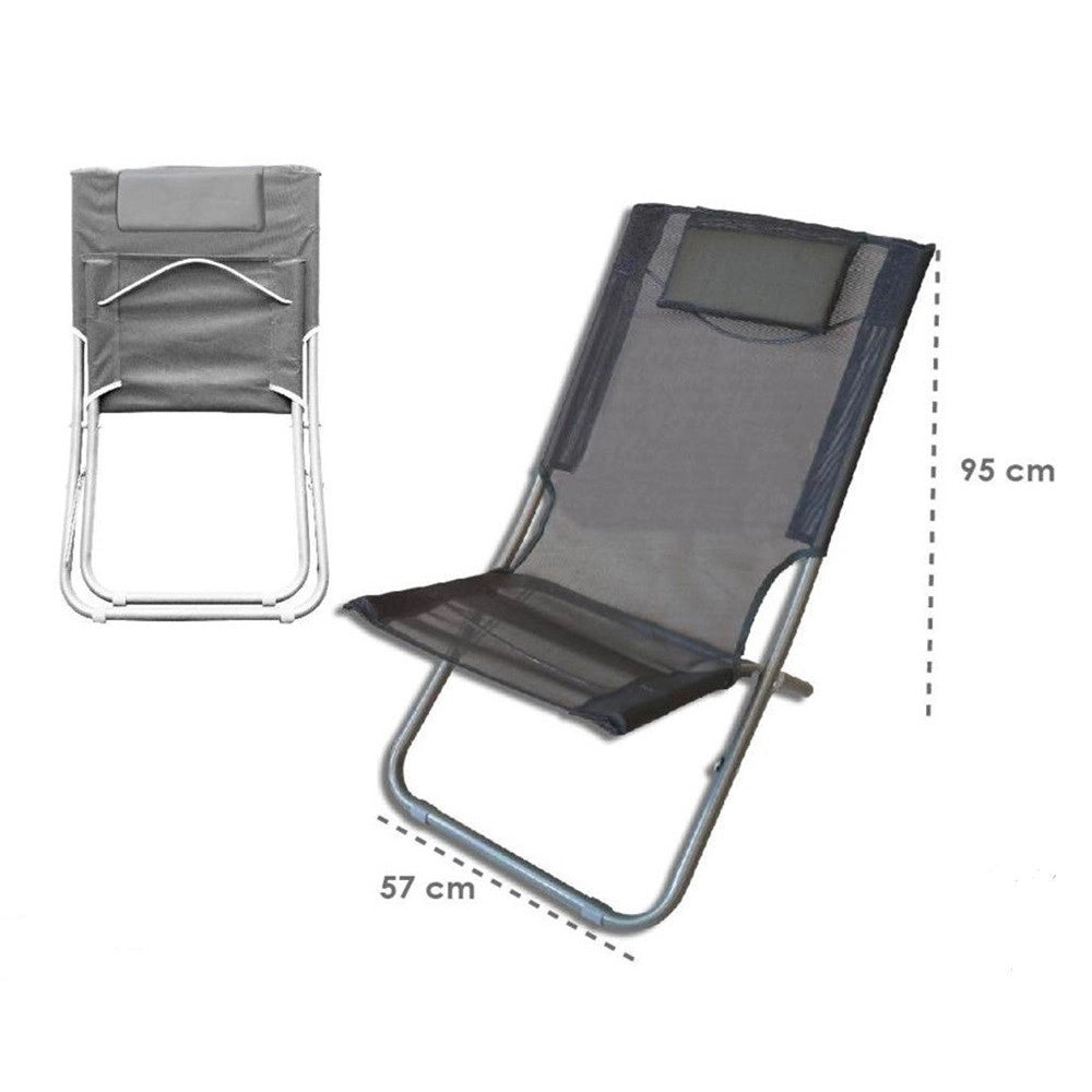 Trade Shop - Spiaggina Con Cuscino Testiera Grigio Textilene 57x47x95cm Pieghevole Portatile 281033 -