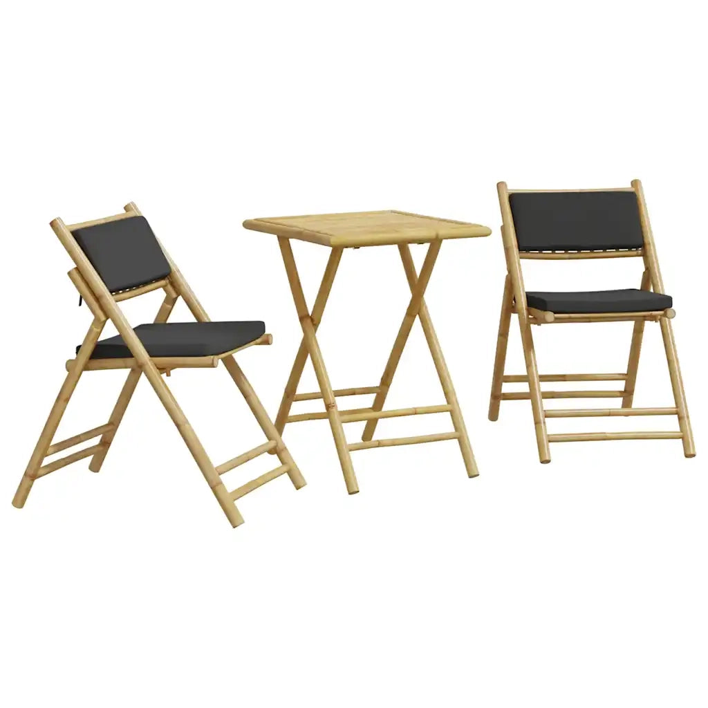 Set da Bistrot Pieghevole 3pz con Cuscini Grigio Scuro Bambù