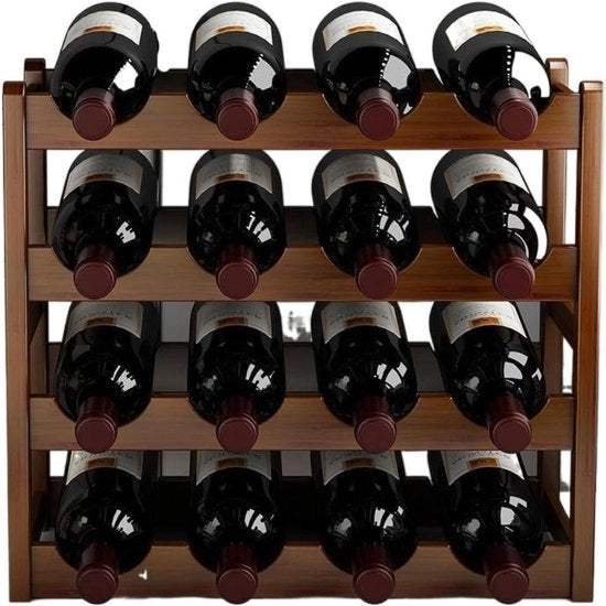 Pannello per vino a 4 livelli in bambù - grande capacità - 16 contenitori per bottiglie - per bar, cantina e dispensa