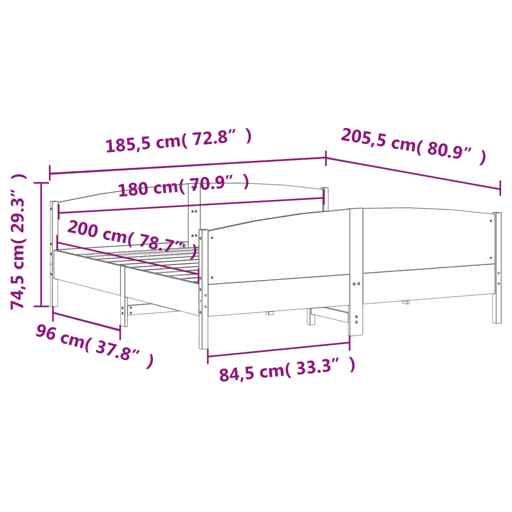 Giroletto senza Materasso-Struttura Letto Marrone Cera 180x200 cm Legno di Pino 425019