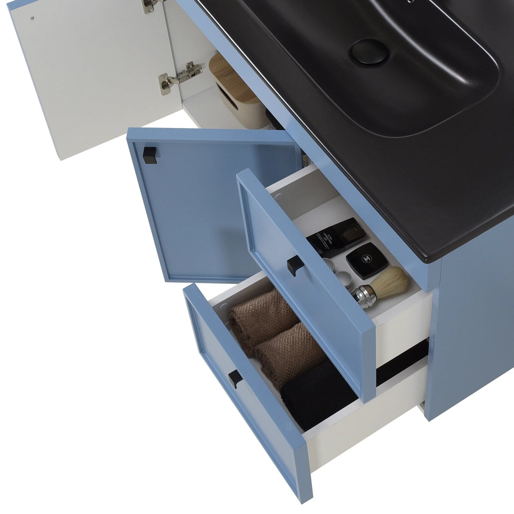 Mobile bagno sospeso 100cm azzurro opaco con specchio e lavabo Craft