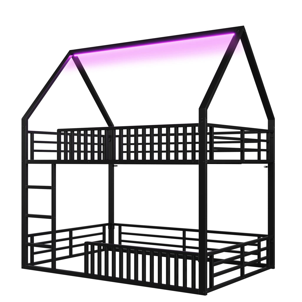 Letto a castello casa funzione recinzione led metallo 140x200 cm
