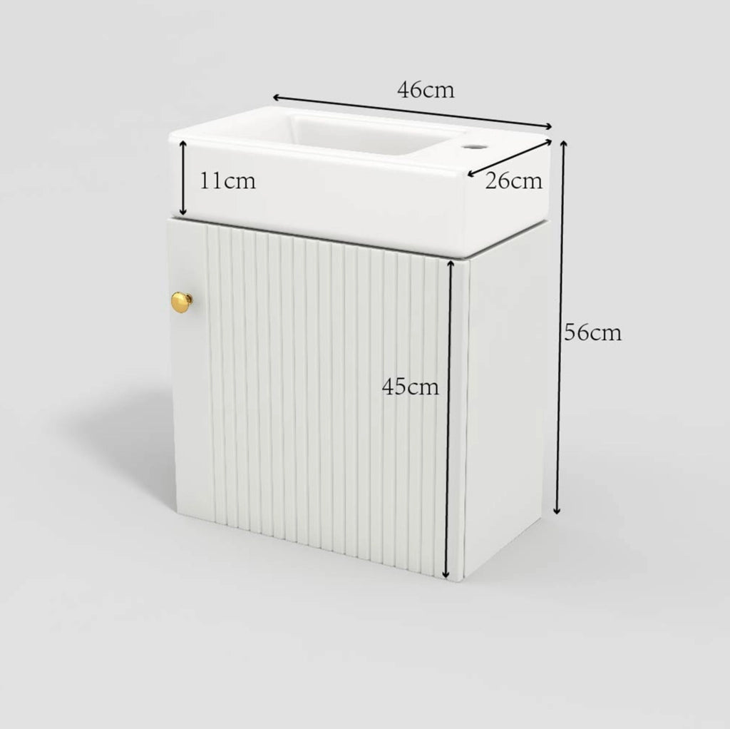 Mobile bagno con lavabo 46 cm; design tridimensionale; MDF bianco