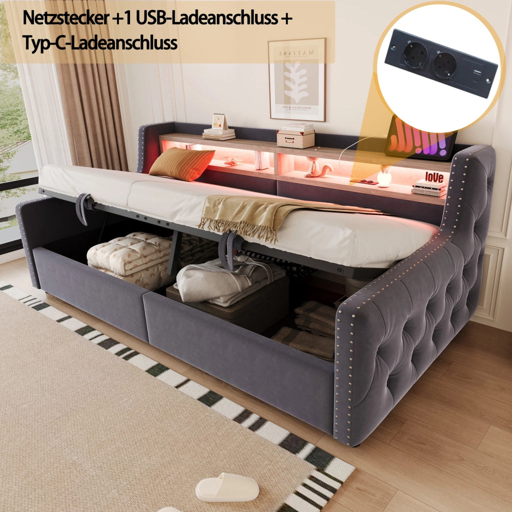 Letto divano con vano contenitore idraulico velluto 90x200 cm