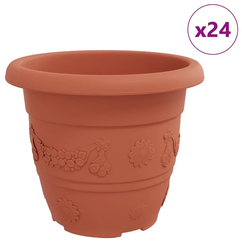 Fioriere | Cassetta per fiori | Vaso Rotondo per Fiori 24 pz Rosso Mattone ? 30 x 25 cm