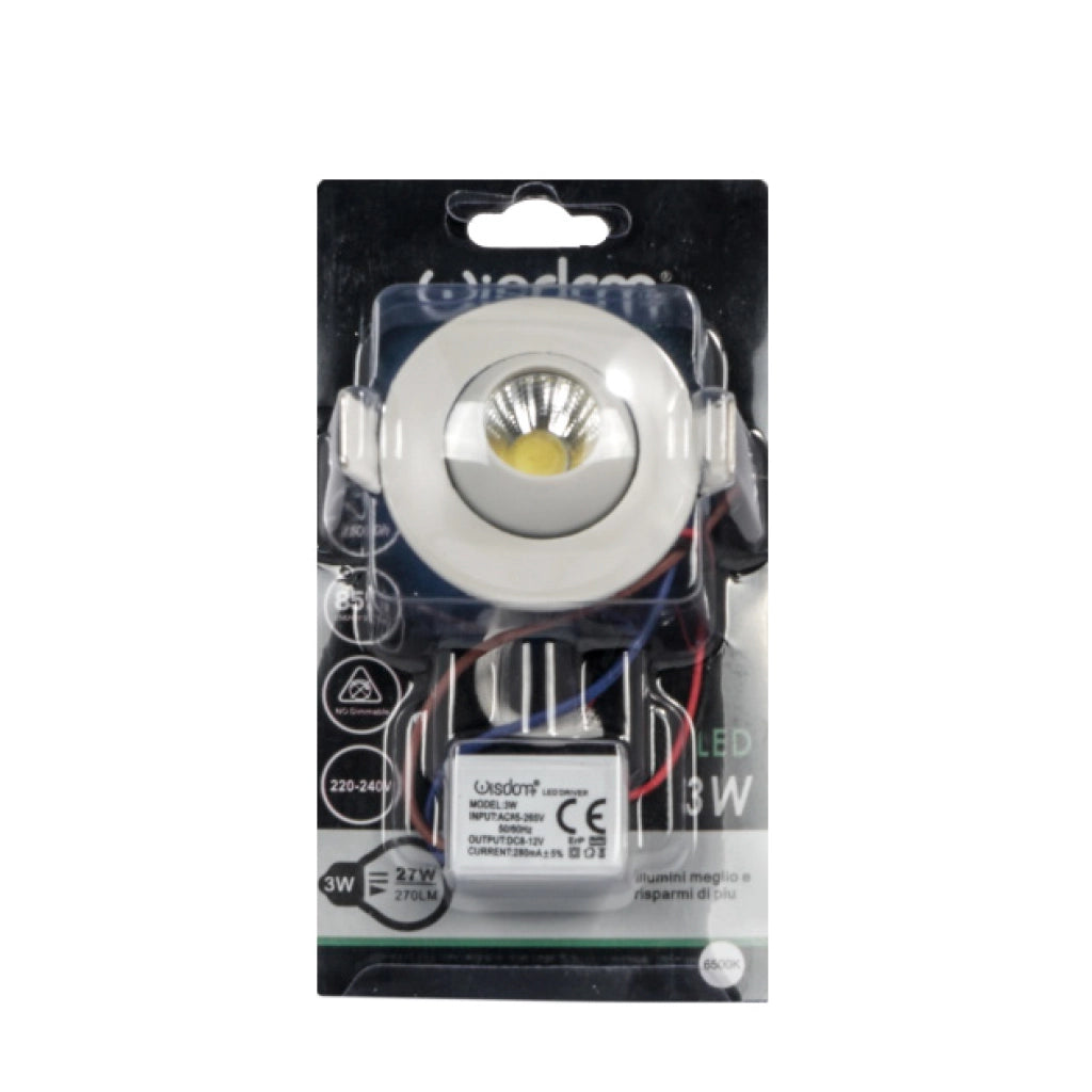 Punto luce led 3w tondo luce fredda 6000k