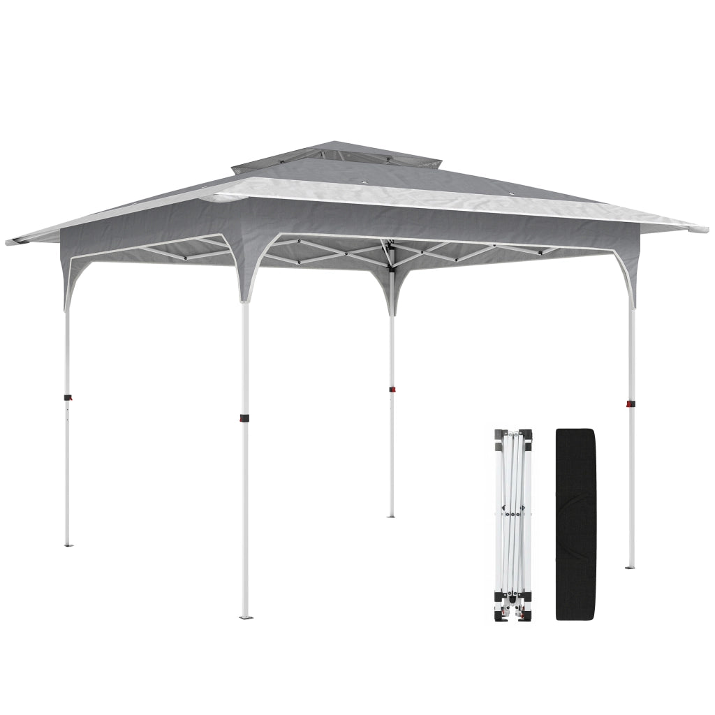 Gazebo Pieghevole Pop Up 3.5x3.5m ¨C Xylo ¨C Doppio Tetto Metallo Tessuto Oxford Grigio Scuro