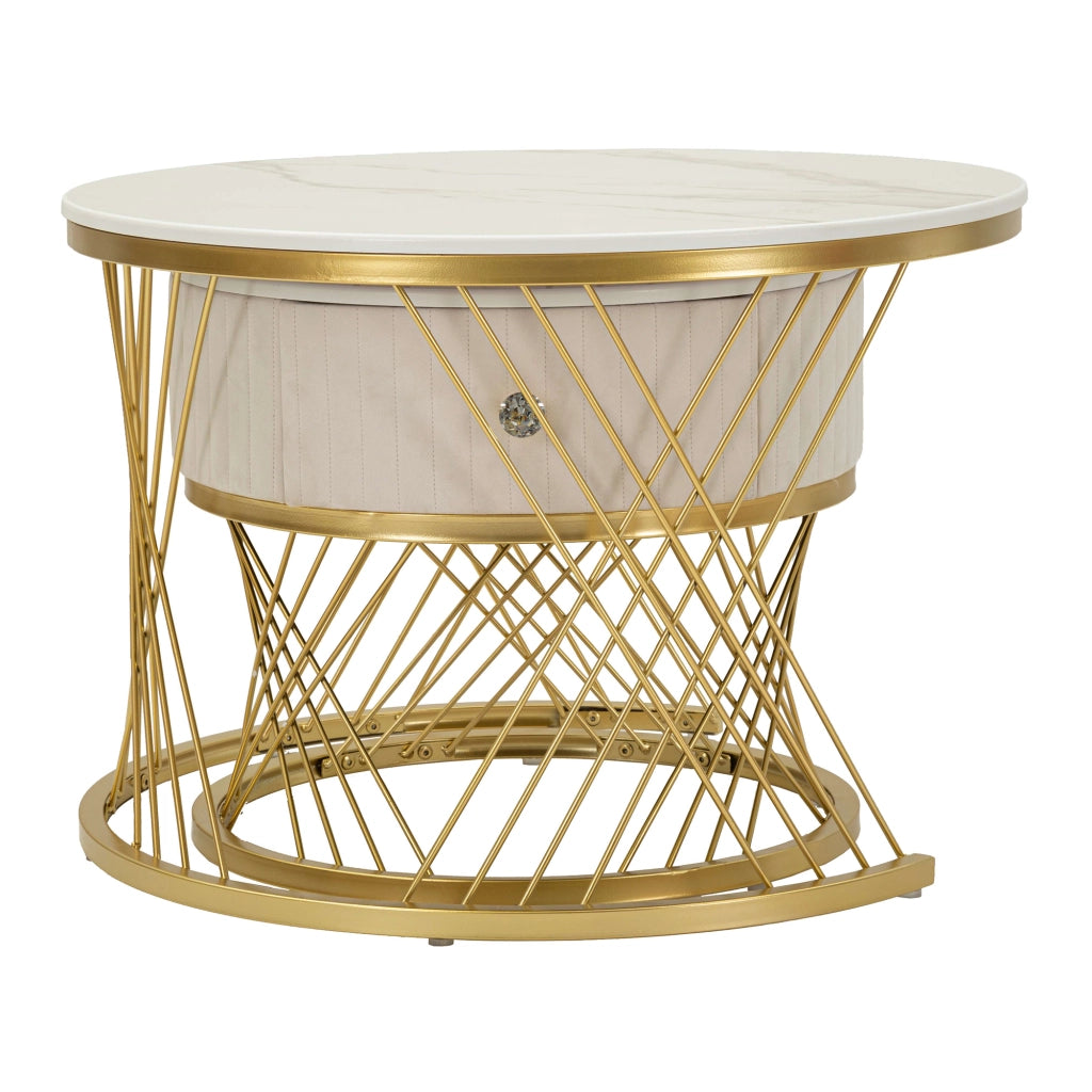 Davazate, Tavolino da Salotto un Cassetto, 70x70x48h cm Bianco Crema