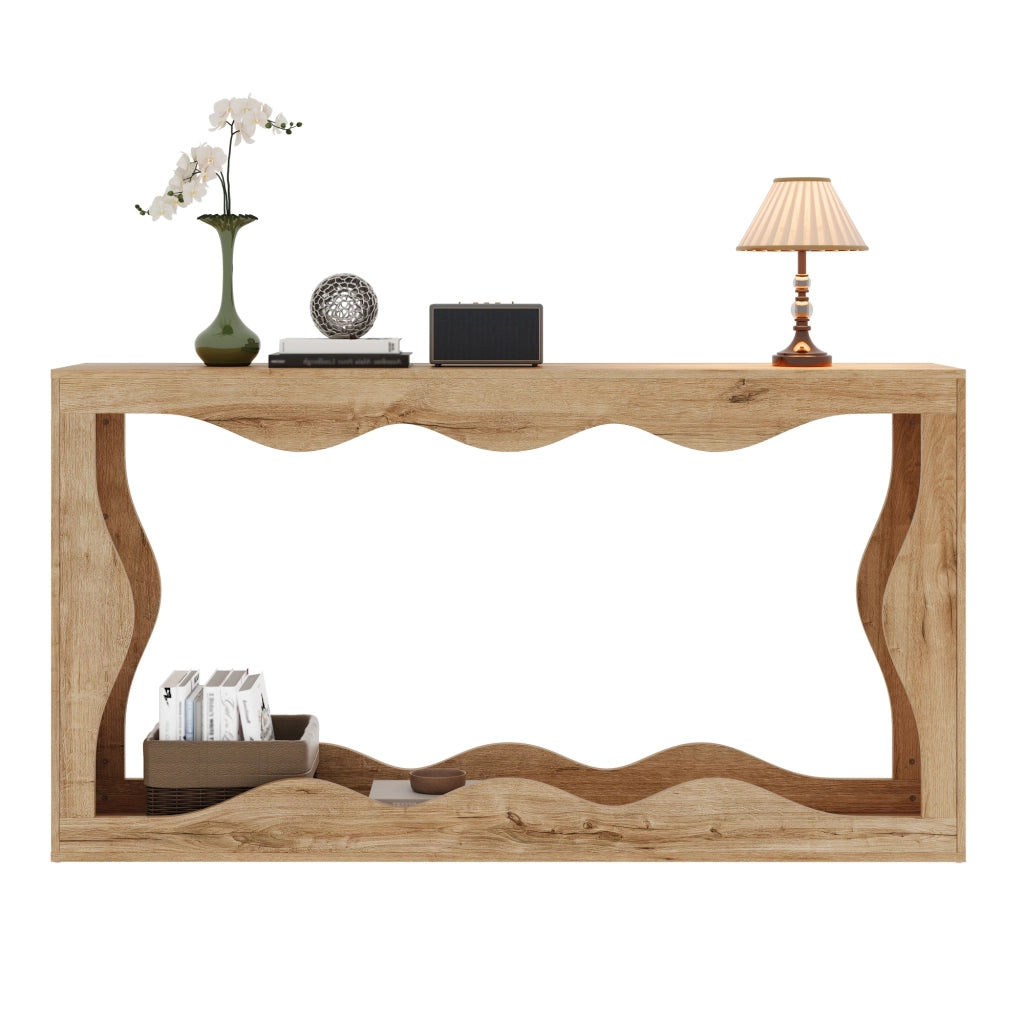Consolle a 2 ripiani con struttura aperta per ingresso e soggiorno in truciolare 160.5×30×86.5 cm naturale