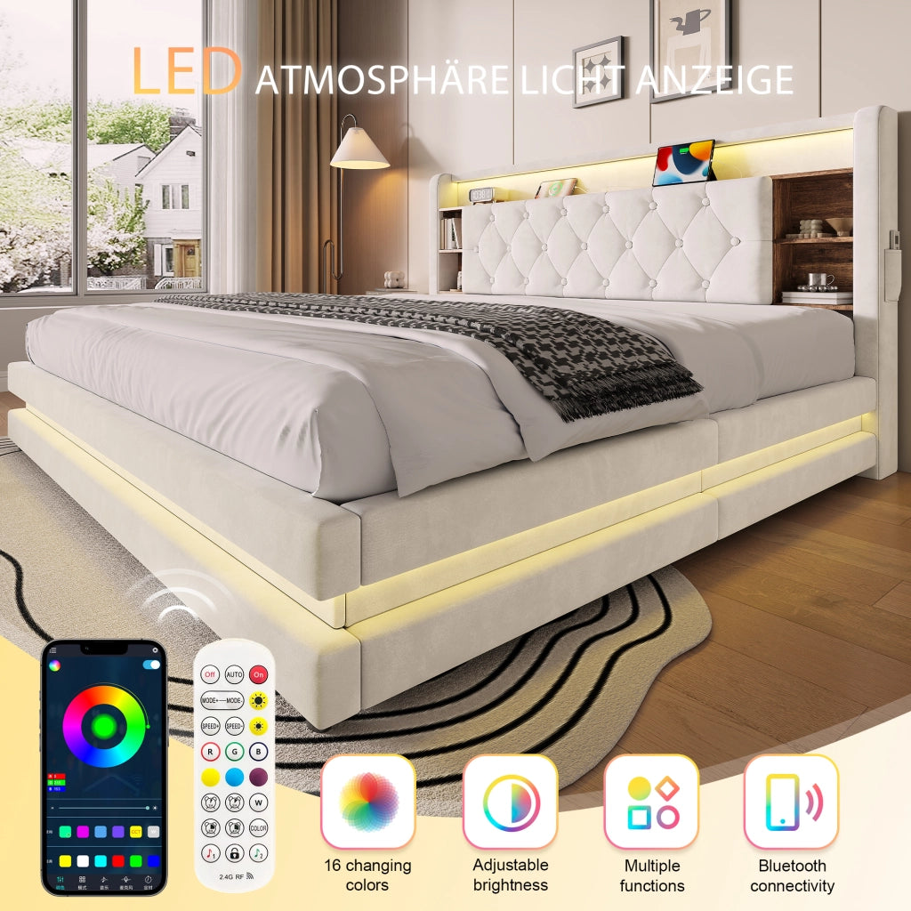 letto imbottito velluto beige 180 x 200 cm