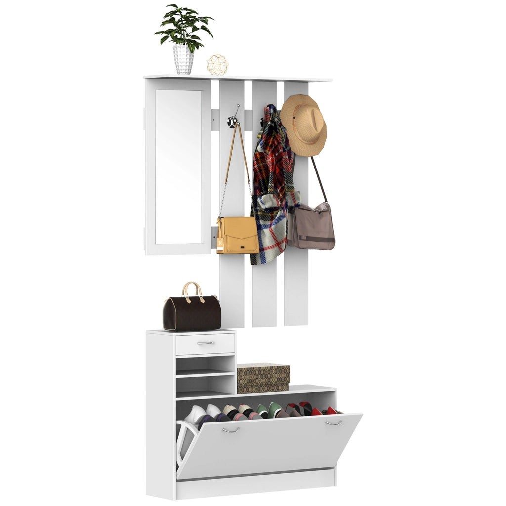 Mobili Ingresso con Specchio Appendiabiti e Scarpiera ¨C Minimal ¨C Bianco 2 Pezzi 6 Ganci