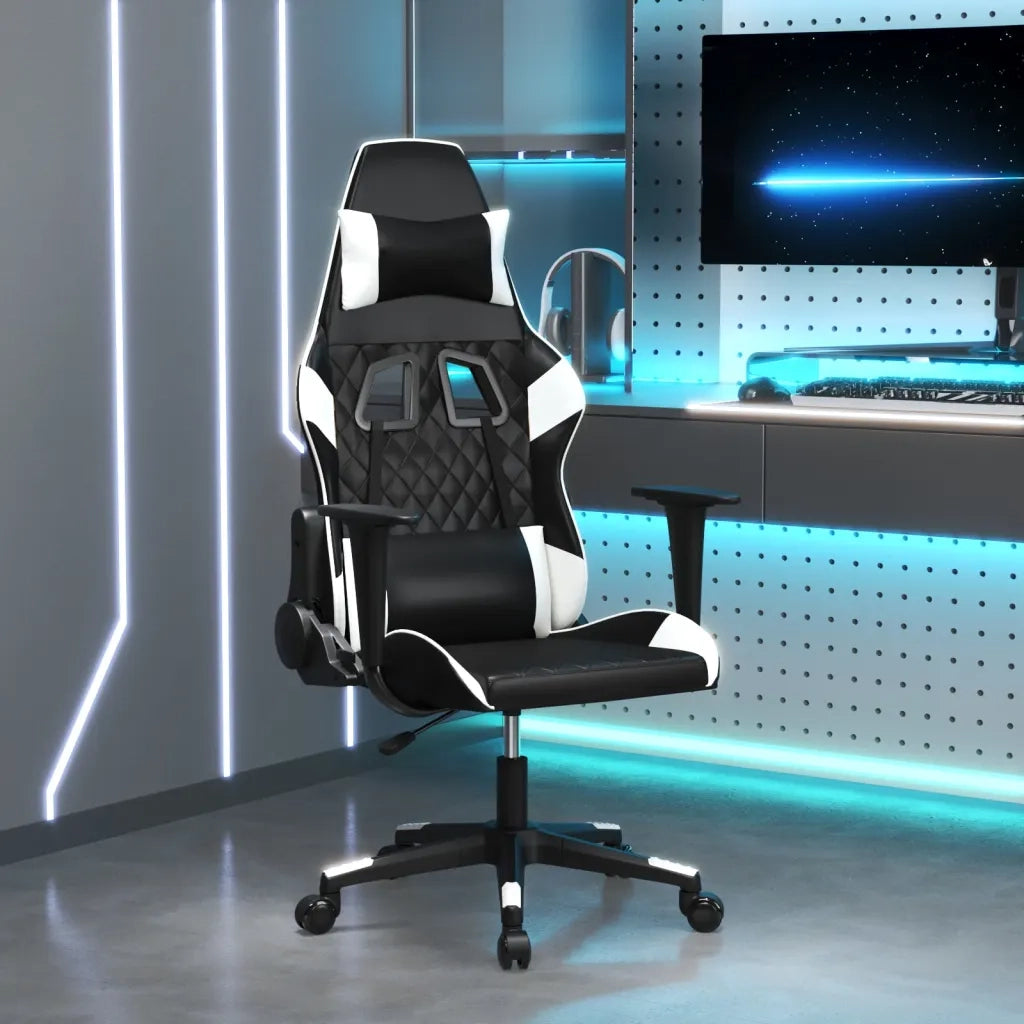 Sedia da Gaming Massaggiante Nera e Bianca in Similpelle 345516