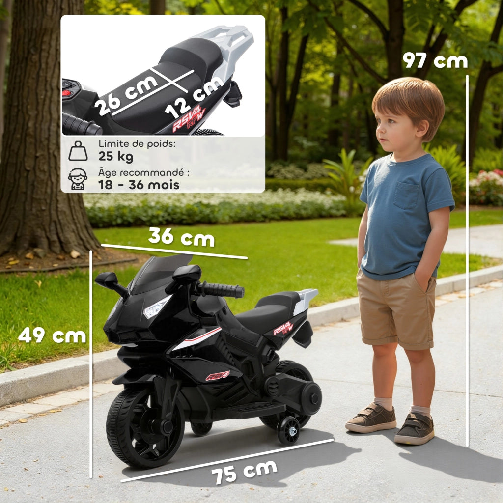 Moto Elettrica Bambini 6V ¨C Xylo ¨C Nero con Luci e Suoni 75x36x49cm