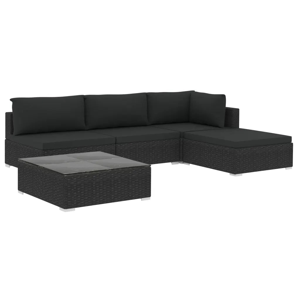 Set Divani da Giardino 5 pz con Cuscini in Polyrattan Nero 46784