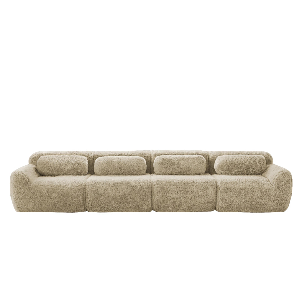 Sofa a 4 posti in tessuto premium - Zephmum - Colore khaki chiaro, antiscivolo, imbottitura ergonomica