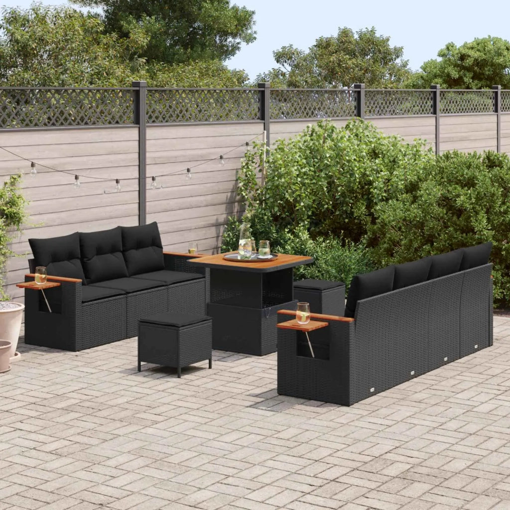 Set Divano da Giardino con cuscino 13 pcs Nero polyrattan
