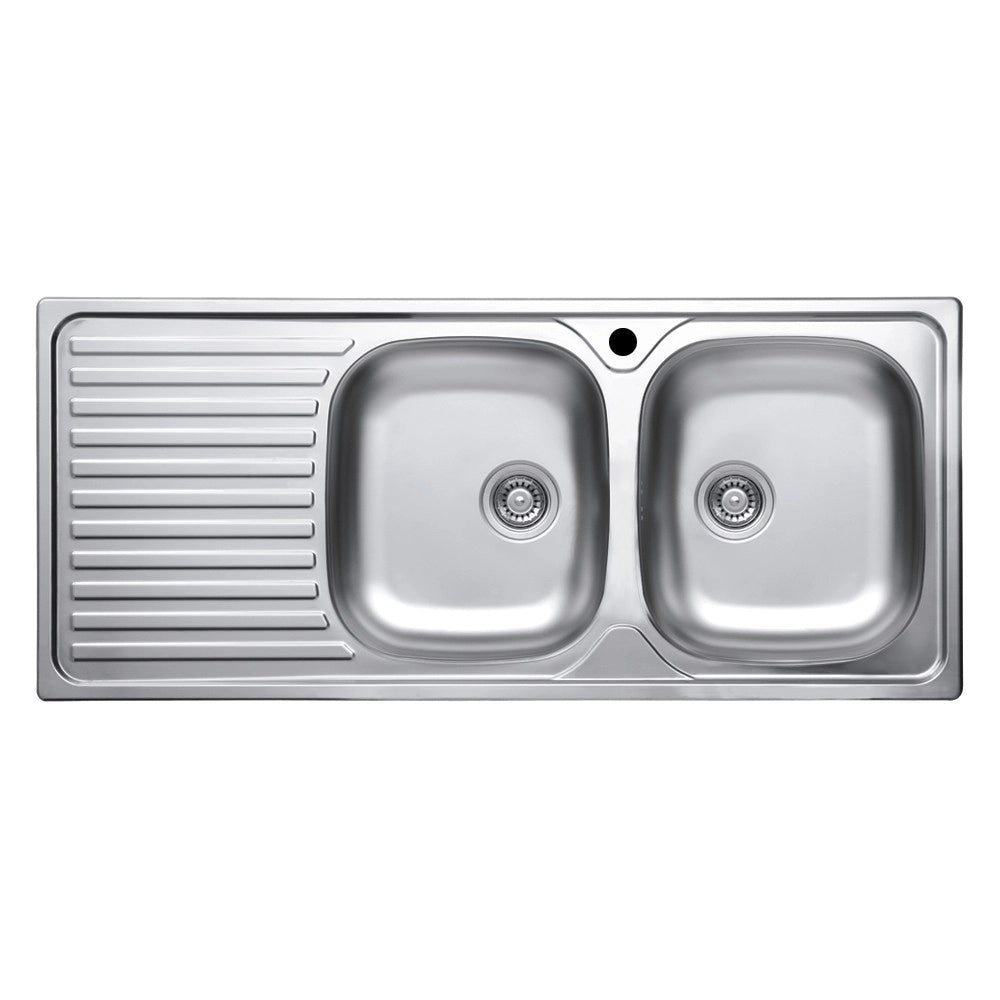 Lavello incasso cucina MP1162SX acciaio116x50 cm due vasche e gocciolatoio sinistro