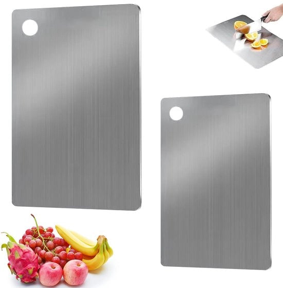 Tavolo di taglio in titanio - Tavolo di taglio bifacciale - 2 pezzi - Leggero - Acciaio inossidabile - 30 x 20 cm / 24 x 15 cm - Tavolo da cucina