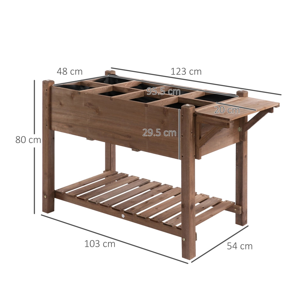 Letto per Orto Rialzato in Legno con Ripiano Pieghevole e Mensola Inferiore, 123x54x80cm