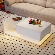 Tavolino da Caff¨¨ con Piano in Vetro e Cassetto, LED ¨C MINIMAL ¨C Bianco Lucido 100x50x32