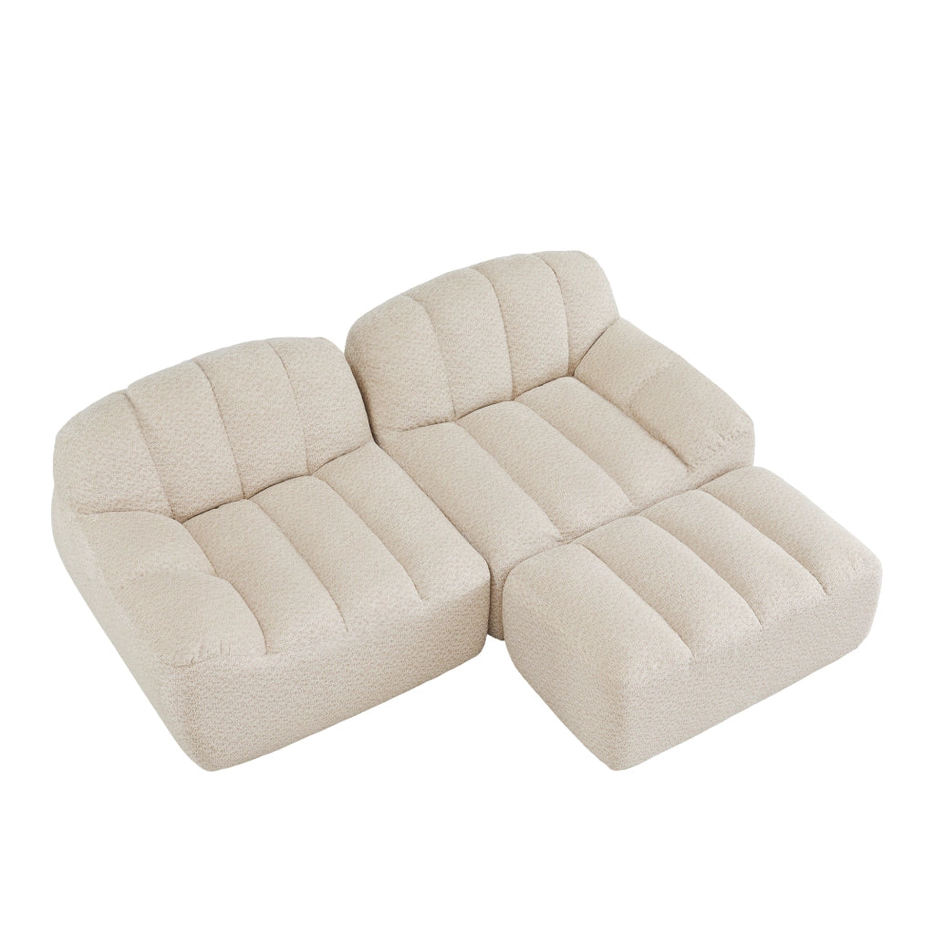 Divano Angolare Modulare 2 Posti con Poggiapiedi ¨C MINIMAL ¨C Tessuto Beige, Senza Montaggio